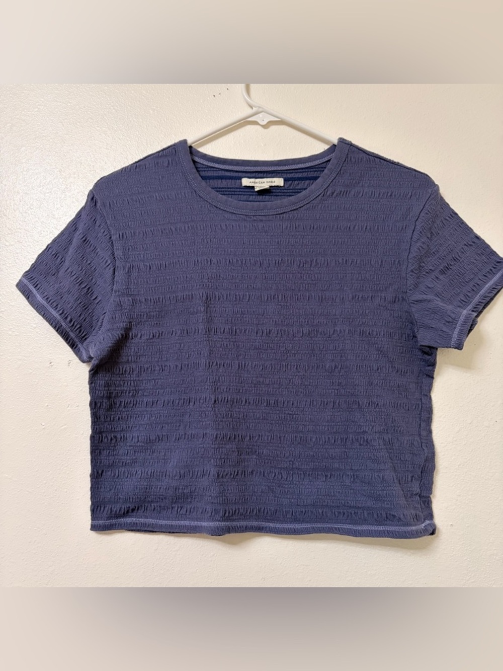 American Eagle Blue Ruched Cropped T-shirt Stretchy Shirt Loungewear Medium